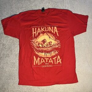 Disney The Lion King Movie Hakuna Matata Simba Timon Red Graphic Shirt Size L